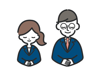Fototapeta premium お辞儀をしているスーツ姿の男女