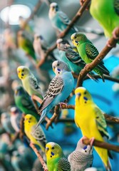 Colorful Budgerigars on Perches