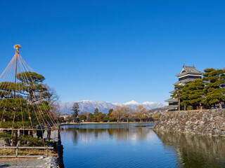 Fototapeta premium 冬の朝の国宝松本城の風景