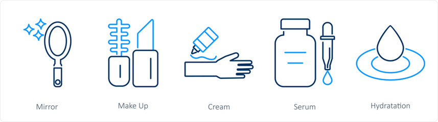 A set of 5 Beauty and Spa icons as mirror, make up, cream