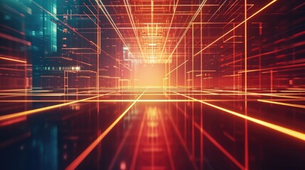 Futuristic Digital Landscape in Vivid Orange