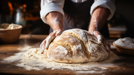 Fototapeta premium Making dough by hands at bakery