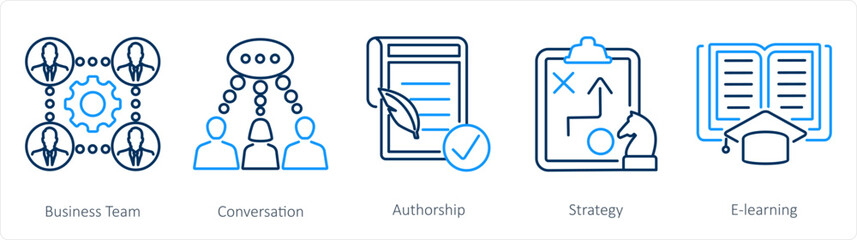 A set of 5 Mix icons as business team, conversation, authorship
