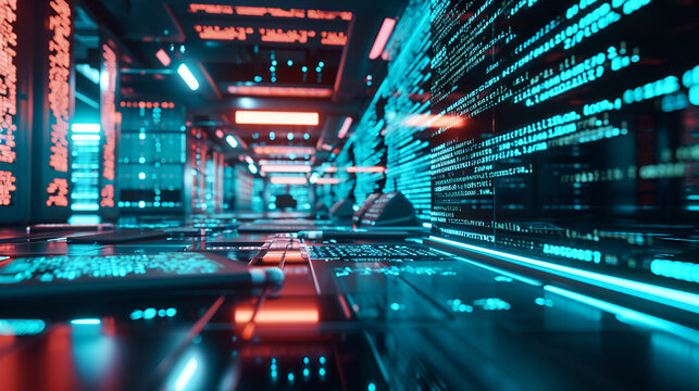 close-up shot of programming code blurred in bokeh style.  AI generative.
