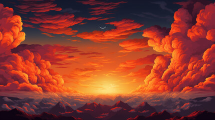 Captivating Landscape: Sky, Clouds, and Sunset in an Enchanting Oil Painting View. Mesmerizing Wallpaper with a Blend of Light Colors, Shades of Purple, Anime-style Magic, and Vibrant Splashes