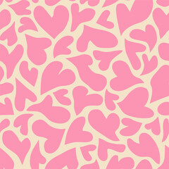 Abstract pink psychedelic hearts print background. 1970s trippy seamless pattern. Groovy vector background for Valentine's Day or wedding. 