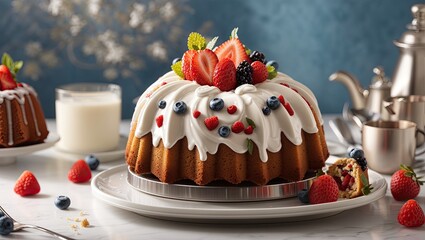 "Bundt Bliss: Iced Delight with Fruit Finale