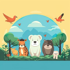 Obraz na płótnie Canvas group of cute wildlife animals generative ai