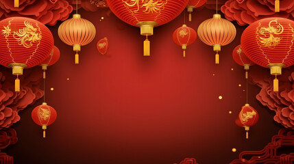 Chinese New Year Lanterns Ornament Background with Text Space. Chinese New Year 2024.