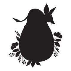 Silhouette Little animal bilby on Easter egg. Australian animal. Vector illustration. Black hand drawn drawing .