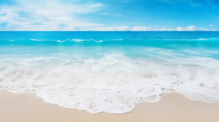 Fototapeta na wymiar Tropical beach background with sea waves, white sand and foam 