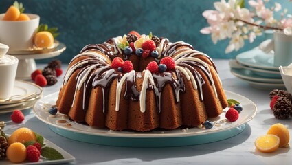 "Bundt Bliss: Iced Delight with Fruit Finale