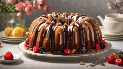 "Bundt Bliss: Iced Delight with Fruit Finale