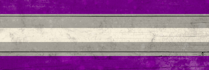 Grey asexuality flag on wooden surface. Grey asexuality flag is one of the sexual minority of LGBT...