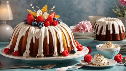 "Bundt Bliss: Iced Delight with Fruit Finale