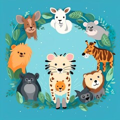 group of cute wildlife animals generative ai