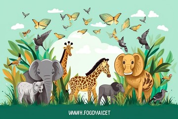 Naklejka premium group of cute wildlife animals generative ai