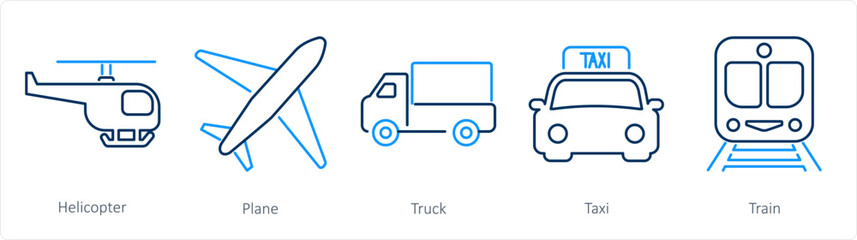 A set of 5 mix icons as helicopter, plane, truck