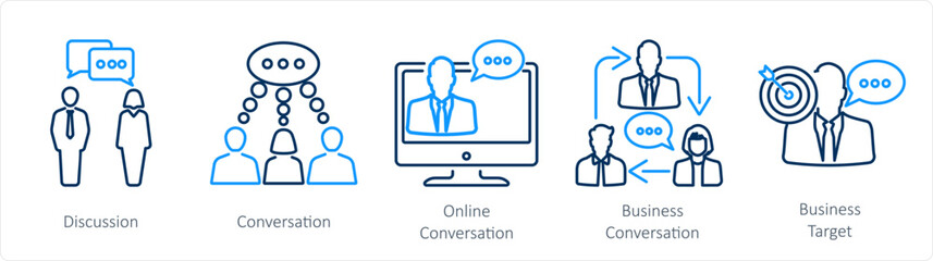 A set of 5 mix icons as discussion, conversation, online conversation