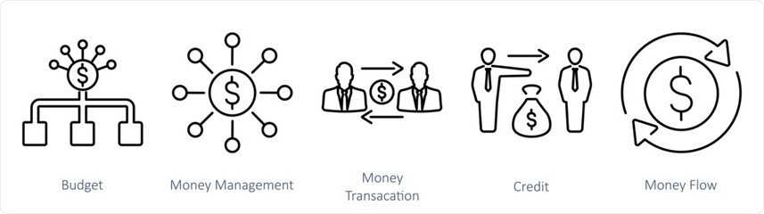 A set of 5 accounting icons as budget, money management, money transaction