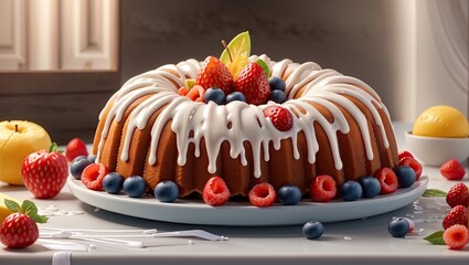 "Bundt Bliss: Iced Delight with Fruit Finale