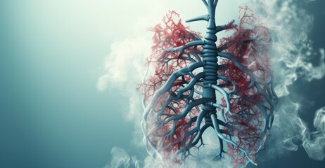 chimney smoke, human lungs, air pollution concept - obrazy, fototapety, plakaty