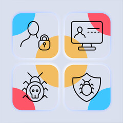 Security set line icon. Key, door, well, lock, master key, house, safe. Glassmorphism style. Vector line icon for business and advertising