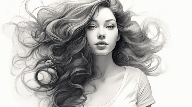 A detailed drawing of a woman with long hair. This versatile image can be used for various projects and designs