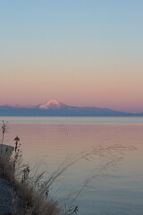 Beautiful dusk view of Biwako or Lake Biwa in Winter, Takashima, Shiga Prefecture, Japan