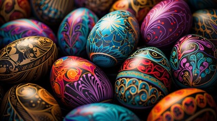 Fototapeta na wymiar Unusual colorful festive Easter eggs with beautiful drawings