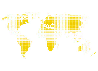 Einfache Weltkarte aus Punkten in gelb orange
