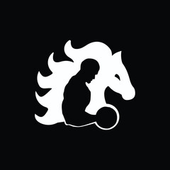 Fitness logo design with illustration of a horse head silhouette with muscular man.