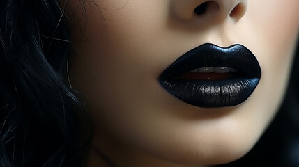Fototapeta premium Black lips. Halloween Makeup. Luxury beautiful woman with dark lipstick.
