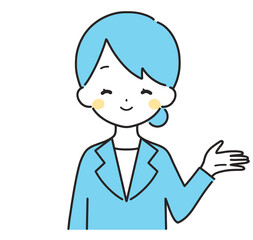 水色｜案内するスーツの女性｜左手
