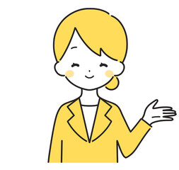 黄色｜案内するスーツの女性｜左手