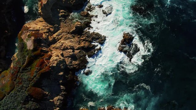 Drone shot of Waves Crashing on Scenic Coastline at Big Sur State park off Pacific Coast Highway in California 1