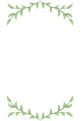 Green leaves border, frame, isolated on white. Card for invitation, greeting, wedding. Vector illustration. paper, wallpaper, poster, template, presentation with place for text. Watercolor painting.