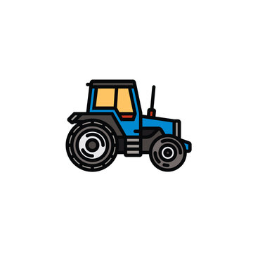 Original vector illustration. Contour icon of a tractor on wheels, for agricultural and industrial purposes.