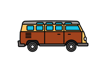 Original vector illustration. An old travel van. A contour icon.