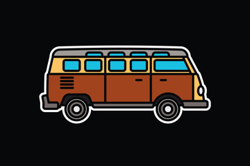 Original vector illustration. An old travel van. A contour icon.