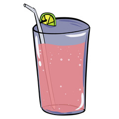 Illustration of a tropical fruit juice in a glass with a little bit of soda