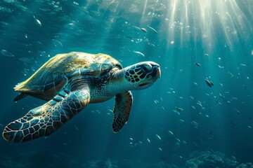 Turtle swimming in ocean, perfect for nature and underwater themed designs, educational materials, and conservation campaigns.