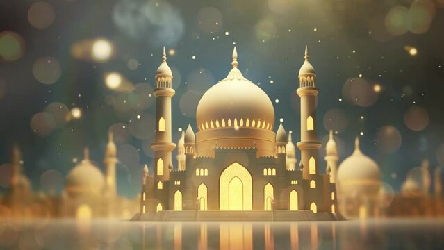 ramadan mubarak - seamless and looping animation video. glowing mosque for ramadan ied background. seamless looping overlay 4k virtual video animation background 