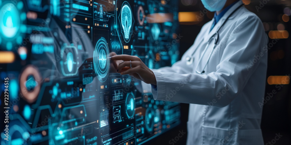 Wall mural doctor using artificial intelligence on virtual screen for medical research - future medicine health