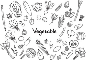 シンプルな野菜の線画イラストセット