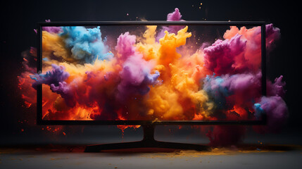 TV display or monitor with colorful dust explosion - 722795348