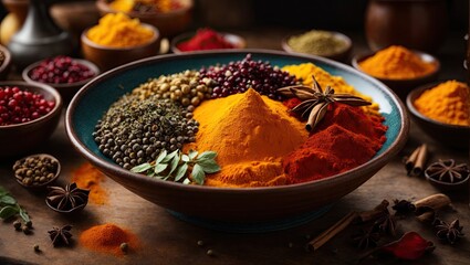 "Spice Medley in Small Bowls: A Captivating Image - Powered by Adobe