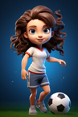 Ein süßes 3D Cartoon Mädchen spielt Fußball