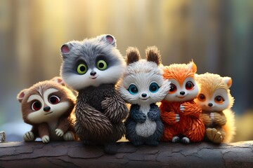 Obraz premium cute mini creatures in the forest generative ai
