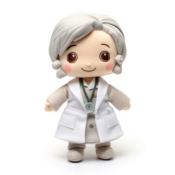 recommend clip art: doll toy girl woman doctor nurse in a white coat. felt toy . cute character.